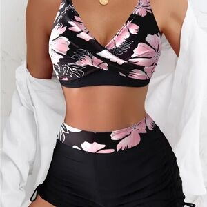 Floral Black and Pink Bikini Set NWOT